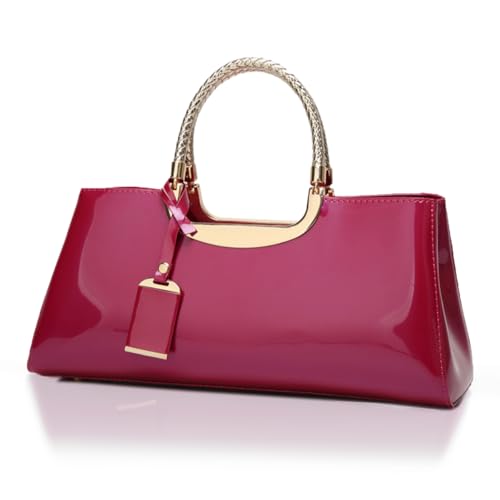 2XK-NOV Handtaschen Damen mittelgroß, Vintage Umhängetasche, Glänzende PU Crossbody Bag, Schultertasche mit Mehreren Fächern Verstellbar und Abnehmbar Schultergurt (rosarot) von 2XK-NOV