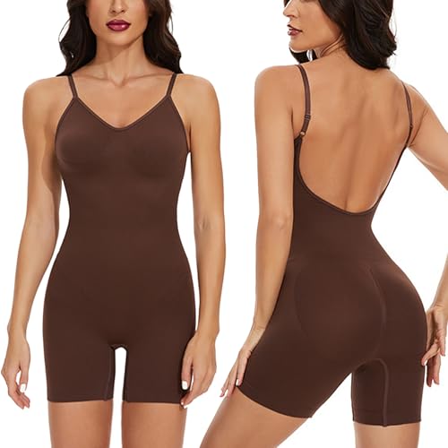 2XK-NOV Shapewear Damen, Bauchweg Leicht kontrollierende Formend Body Shaper, Shaping Bodysuit Overall-Shorts (1, Braun, XXL) von 2XK-NOV