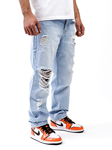 2Y PREMIUM Herren Relaxed Washed Hellblau Zerrissen Jeans/Distressed, Blau, 30W / 30L von 2Y PREMIUM