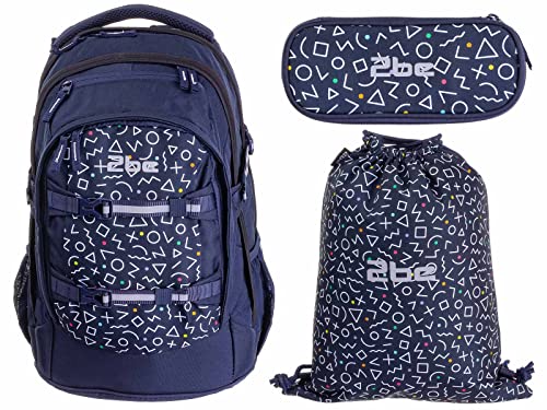 2be 4 tlg. Schulrucksack-Set mit Ergo School Backpack, Turnbeutel, Schlamperbox, Regencape Navy von 2be