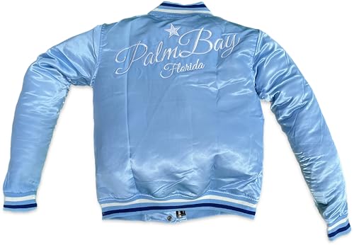 2chilly Damen Collegejacke Bomberjacke College Varsity Bomber Jacket Nylon Jacke Vintage Palm Beach Florida (M, dream-lightblue(Silk-Satin)) von 2chilly