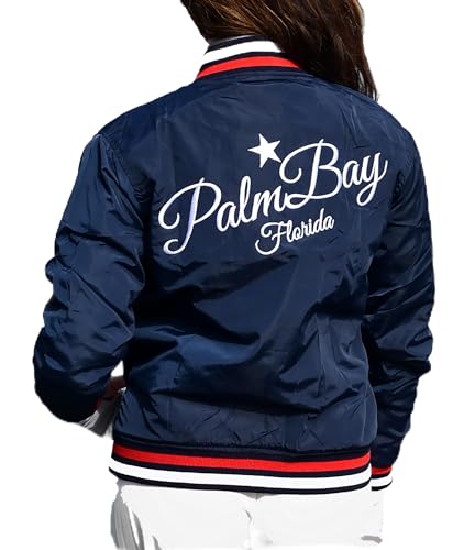 2chilly Damen Collegejacke Bomberjacke College Varsity Bomber Jacket Nylon Jacke Vintage Palm Beach Florida (S, Navy) von 2chilly