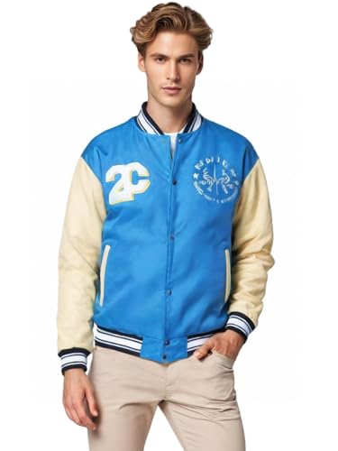 2chilly Herren Winterjacke Collegejacke College Jacke Jacket mit Echtleder Leder Ärmel Wool Body 2nd Edition UVP 199-€ (DE/NL/SE/PL, Alphanumerisch, L, Regular, Regular, Hawai-blue/cream) von 2chilly