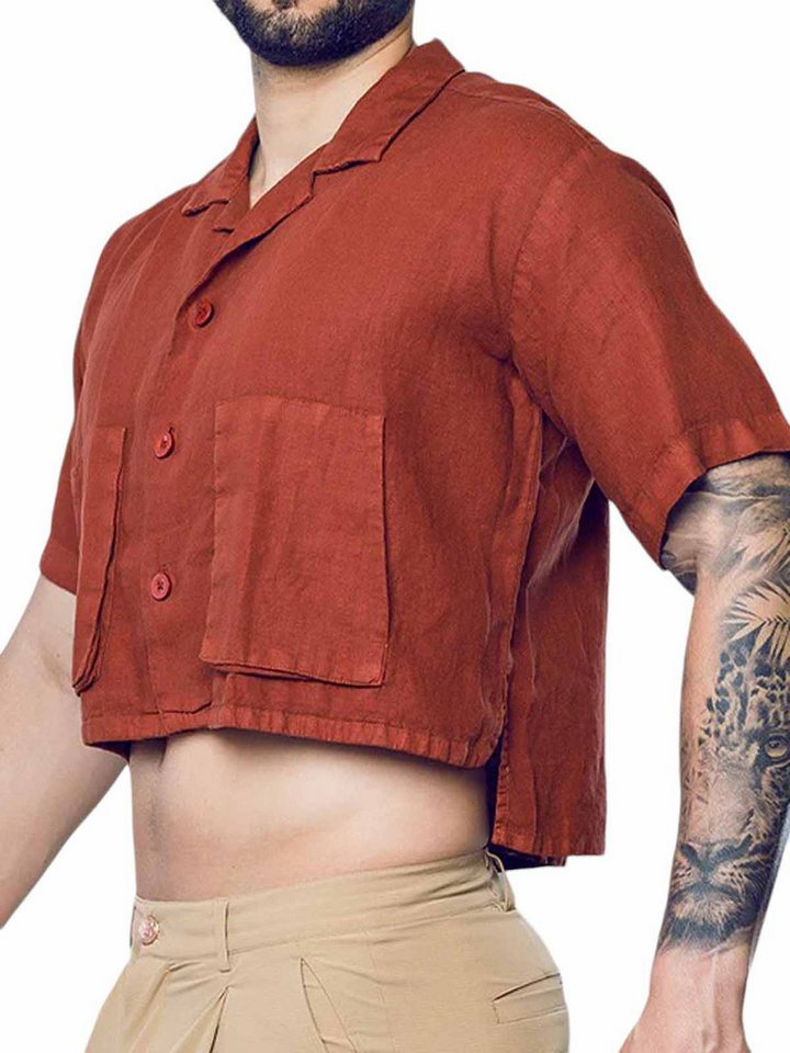 2eros T-Shirt 2eros Cropped Linen Shirt Bombay Brown von 2eros