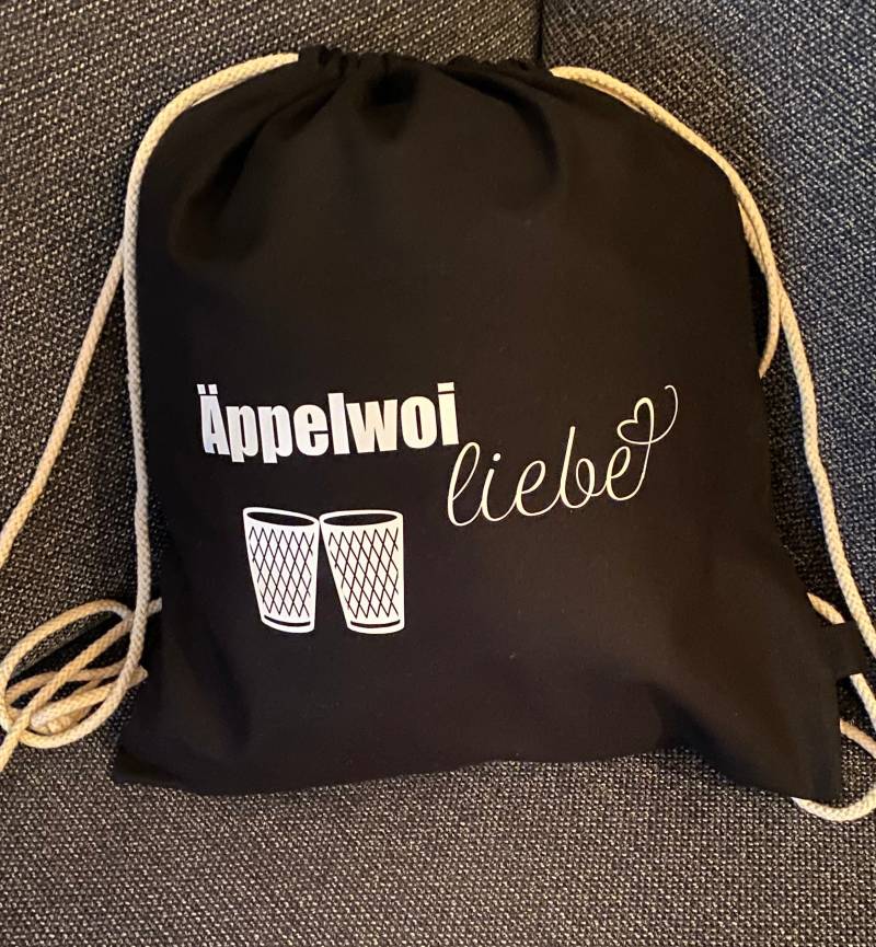 Baumwollbeutel, Turnbeutel, Sportbeutel Äppelwoiliebe - Apfelwein Äppler Schoppe von 2kOnlineversand