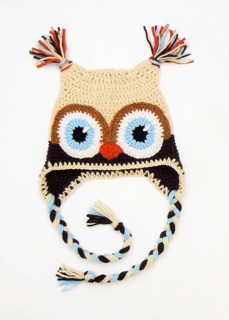 Eulen Hut, Hut Gehäkelt, Kinder Wintermütze, Ohrenklappen Kleinkind Outfit, Vogel Niedlicher Mit Zöpfen, Frauen Skimütze, Handgemachter von 2mice