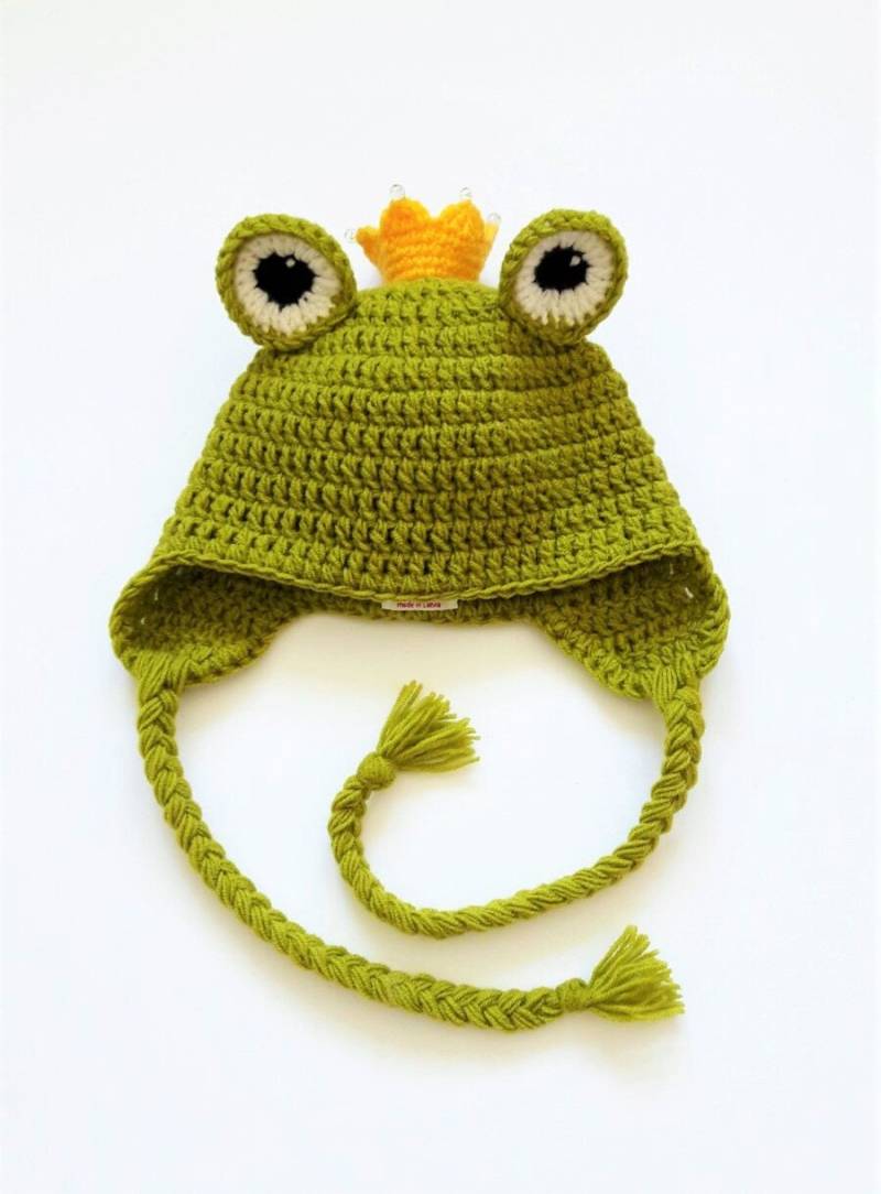 Gehäkelte Frosch Mütze, Froschprinzessin, Froschkönig, Earflap Lustiger Hut, Kinder Outfit, Kostüm Charakter Mit Kronen-Hut von 2mice