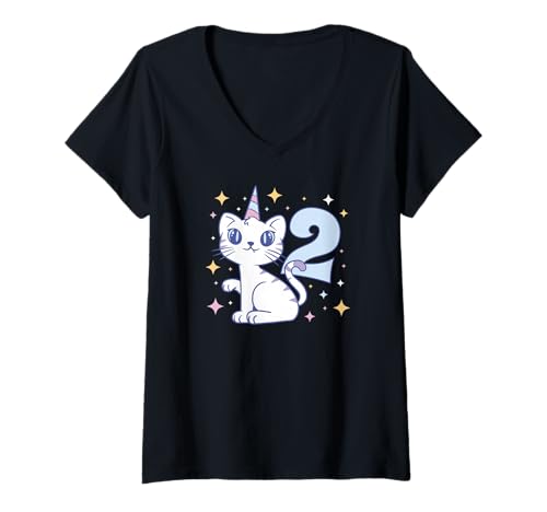 Damen Lustige Katze zum 2. Geburtstag - 2. Geburtstag T-Shirt mit V-Ausschnitt Damen Lustige Katze zum 2. Geburtstag - 2. Geburtstag T-Shirt mit V-Ausschnitt von 2nd Birthday Cat