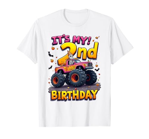 It's My 2nd Birthday Boy Skeleton Monster Truck Halloween T-Shirt von 2nd Birthday Monster Truck Costume