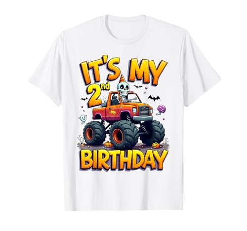 It's My 2nd Birthday Boy Skeleton Monster Truck Halloween T-Shirt von 2nd Birthday Monster Truck Costume