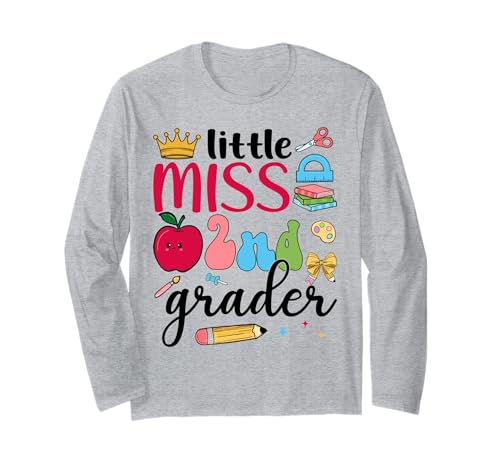 Little Miss 2. Klasse 2. Schultag der zweiten Klasse Mädchen Langarmshirt von 2nd Grade Cute Girl Teacher Back To School