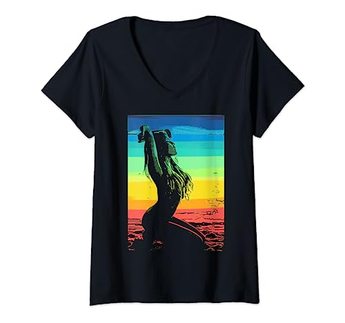Damen BEACH BIKINI GIRL Stand Sonne und Meer T-Shirt mit V-Ausschnitt von 2reborn fashion Dress für Damen und Herren