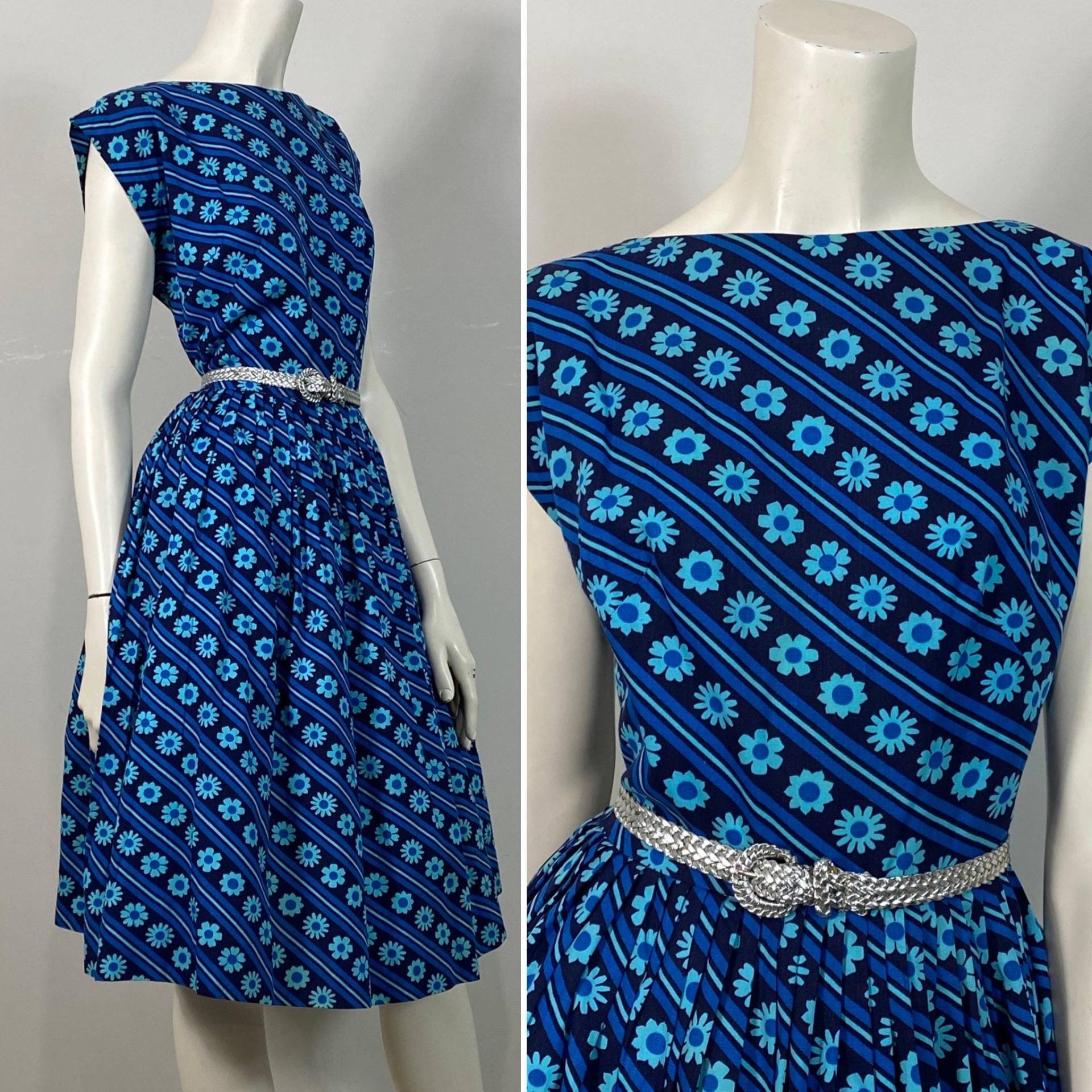1950Er 50Er Jahre Ann Taylor Bouffant Kleid| Blue & Aqua Floral Stripes Kleid | Flügelärmel Metallreißverschluss-Kleid Vintage Blaues Medium 1950Er 50Er Jahre Ann Taylor Bouffant Kleid| Blue & Aqua Floral Stripes Kleid | Flügelärmel Metallreißverschluss-Kleid Vintage Blaues Medium von 2sweet4wordsVintage