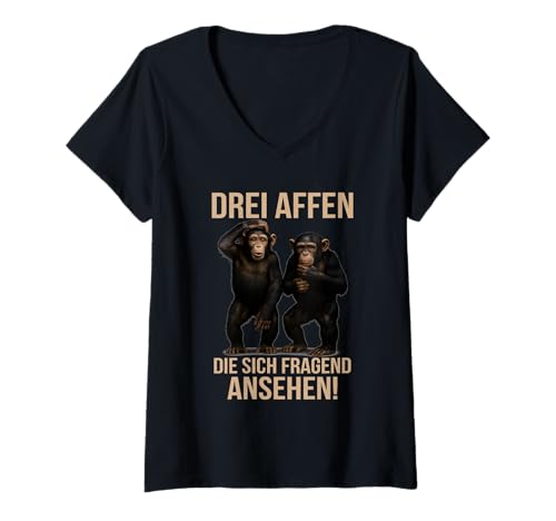 Damen Kollegen Geschenk Lustig DREI Affen Die Sich Fragend Ansehen T-Shirt mit V-Ausschnitt Damen Kollegen Geschenk Lustig DREI Affen Die Sich Fragend Ansehen T-Shirt mit V-Ausschnitt von 3 Affen Spruch Arbeitskollegen Freunde Geschenke
