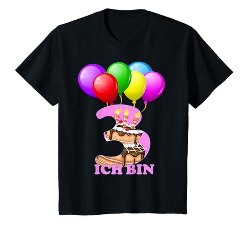 Mädchen 3.Geburtstag Kinder 3 Jahre Mädchen Luftballon Torte T-Shirt von 3 Geburtstag 3 Jahre Geschenk-Idee Mädchen T-Shirt