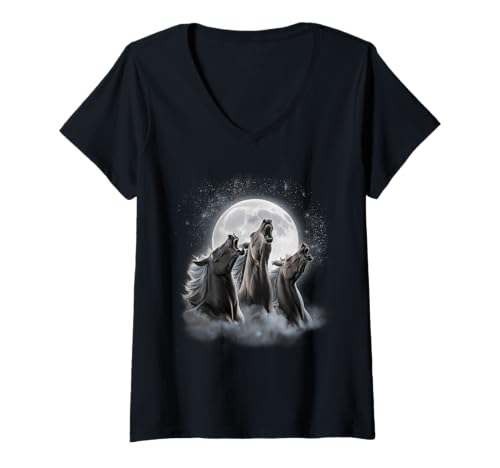 Damen 3 Pferde heulen auf dem Mond, lustige Pferdeliebhaber T-Shirt mit V-Ausschnitt Damen 3 Pferde heulen auf dem Mond, lustige Pferdeliebhaber T-Shirt mit V-Ausschnitt von 3 Horses Howling At The Moon Horse Equestrian