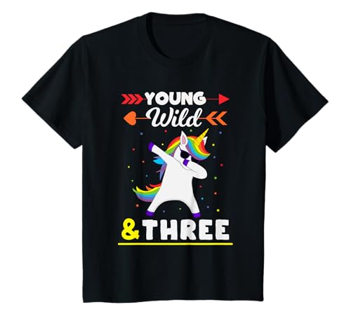 Kinder 3. Geburtstag Mädchen Einhorn Geschenk - Young Wild & Three T-Shirt Kinder 3. Geburtstag Mädchen Einhorn Geschenk - Young Wild & Three T-Shirt von 3 Jahre Tochter Kinder Geburtstagsgeschenk