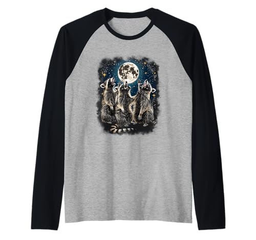 Racoon Moon Heulender Waschbärkopf für Männer Frauen Kinder Waschbär Raglan von 3 Racoon Shirt Moon Howling Cute Racoon Shirts Fun