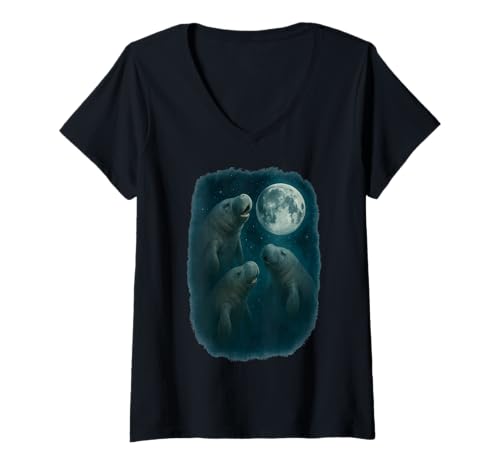 Damen 3 DREI Seekuh heulen auf dem Mond T-Shirt mit V-Ausschnitt Damen 3 DREI Seekuh heulen auf dem Mond T-Shirt mit V-Ausschnitt von 3 Three Manatee Howling At The Moon Sea Cow Parody
