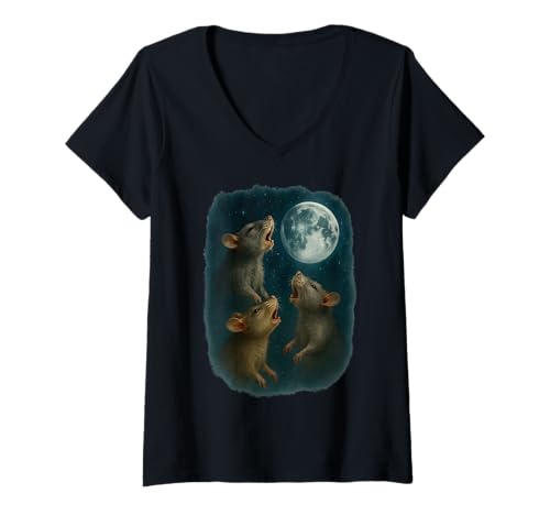 Damen 3 DREI Ratten heulen den Mond T-Shirt mit V-Ausschnitt Damen 3 DREI Ratten heulen den Mond T-Shirt mit V-Ausschnitt von 3 Three Rats Howling At The Moon Pet Rats Parody