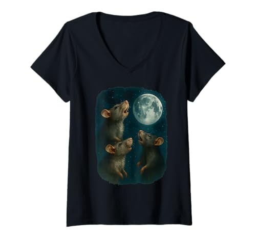 Damen 3 DREI Ratten heulen den Mond T-Shirt mit V-Ausschnitt Damen 3 DREI Ratten heulen den Mond T-Shirt mit V-Ausschnitt von 3 Three Rats Howling At The Moon Pet Rats Parody