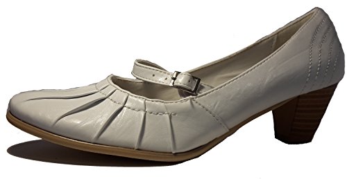 Schlicht-Elegante Pumps Ballerinas Low Heels Mary Jane in weiß, Elfenbein/beige, Tricolor braun - weiß - beige oder schwarz, EIN echter Blickfang, FLP102. (Elfenbein - beige, 38) von 3-W-Hohenlimburg