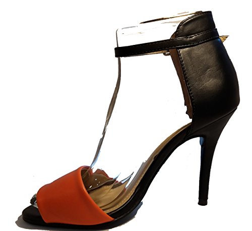 Elegante Stiletto Pumps High Heels Peep Toe Sandalen. Schwarz, rot. blau oder weiß mit Schmuck oder schlicht schwarz - orange, Damenschuhe, SAN101. EIN echter Hingucker-Schuh. (Schwarz - orange, 40) von 3-W-Hohenlimburg