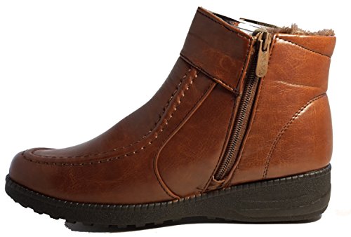 Gefütterte halbhohe Winterstiefel mit Fell, schwarz oder braun, Damenschuhe, STI129, Schuh für Damen, Stiefeletten, Fellschuhe, mollig warm und topmodisch, neuester Trend. (Braun, numeric_40) von 3-W-Hohenlimburg