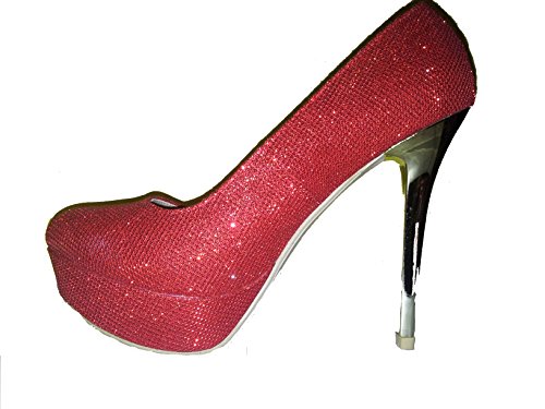 Stiletto Glitzer Pumps High Heels, Damenschuhe. Die besonderen Ausgehschuhe. PHH125. Blau, rot, Silber, Gold oder grau. (Rot, 36) von 3-W-Hohenlimburg