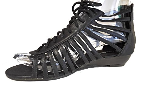 Topmodische Flache Sandalen mit Schnürung. Schwarz, beige/braun oder weiß. Neuester Trend, Damenschuhe, SAN117, Schuh für Damen. EIN echter Hingucker-Schuh. (Schwarz, 38) von 3-W-Hohenlimburg