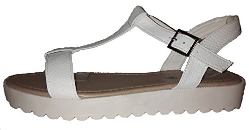 Topmodische Flache Sandalen. Schwarz, weiß, beige, braun, Elfenbein, pink oder grün. Neuester Modetrend, Damenschuhe, SAN118, Schuh für Damen. EIN echter Hingucker-Schuh. (Weiß, 37) von 3-W-Hohenlimburg