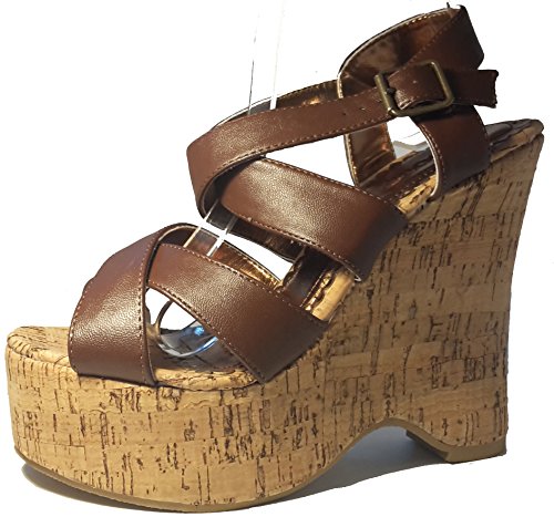 Topmodische Kork Plateau Peep Toe Sandalen. Schwarz oder braun. Aktuelle Mode, Damenschuhe, SAN109, Schuh für Damen. EIN echter Hingucker-Schuh. (Braun Kork, 40) von 3-W-Hohenlimburg