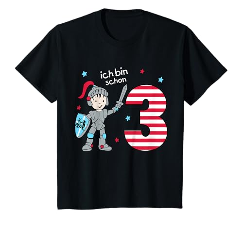 Kinder 3. Geburtstag ich bin schon drei Ritter mit Schwert T-Shirt von 3. Geburtstag niedlicher Ritter mit Zahl 3