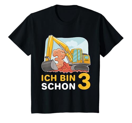 Bagger 3. Geburtstag Ich bin schon 3 Jahre Jungen Kinder T-Shirt von 3. Kindergeburtstag Bagger Baustelle Bauarbeiter