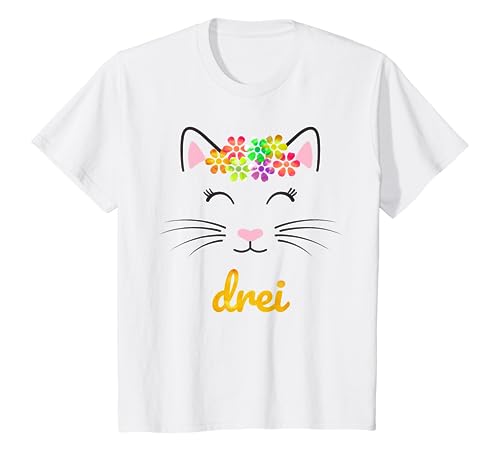 Kinder Geburtstag 3. Katze Blumen Kätzchen Mädchen 3 Jahre Geschenk T-Shirt von 3.Kindergeburtstag & Katze mit Blumen Geschenkidee