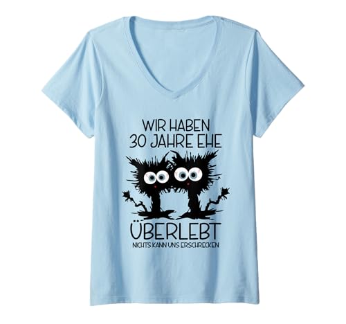 Damen 30 Jahre Verheiratet T-Shirt mit V-Ausschnitt von 30 Hochzeitstag Perlenhochzeit Ehefrau