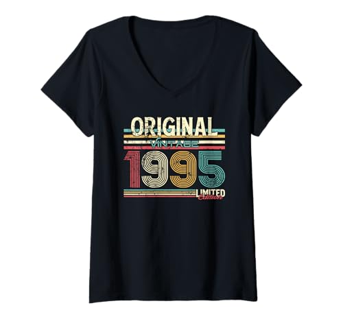 Damen 30. Geburtstag Mann Frau 30 Jahre Vintage 1995 Deko Lustig T-Shirt mit V-Ausschnitt von 30 Jahre Mann Frau Damen Herren Geburtstag
