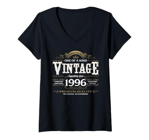 Damen 30. Geburtstag Mann Frau 30 Jahre Vintage 1996 Deko Lustig T-Shirt mit V-Ausschnitt von 30 Jahre Mann Frau Damen Herren Geburtstag