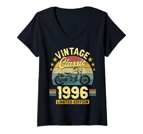 Damen Vintage 30 Jahre Jahrgang 1996 Biker Geburtstag Männer T-Shirt mit V-Ausschnitt von 30 Jahre Mann Geburtstag Jahrgang 1996 Ideen