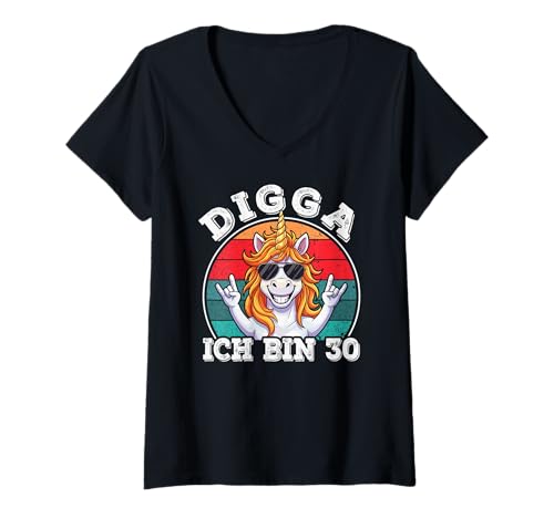 Damen 30. Geburtstag Mann Herren lustig 30er, Digga ich Bin 30 T-Shirt mit V-Ausschnitt von 30 Jahre alt - 30ter Geburtstag Geschenk m/w
