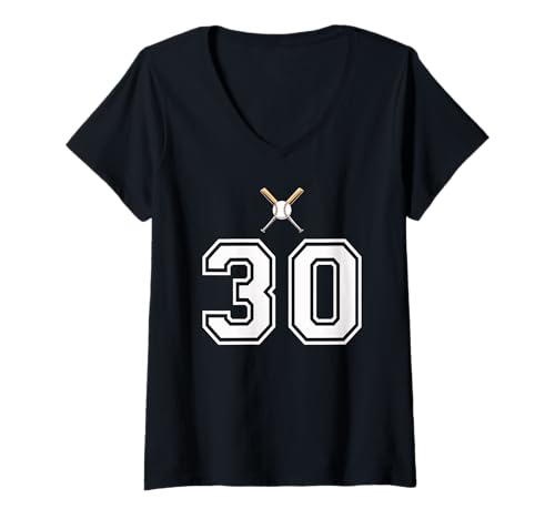 Damen 30 Nummer Baseball Style Vintage Weiß T-Shirt mit V-Ausschnitt Damen 30 Nummer Baseball Style Vintage Weiß T-Shirt mit V-Ausschnitt von 30 Nummer Baseball Style Weiß