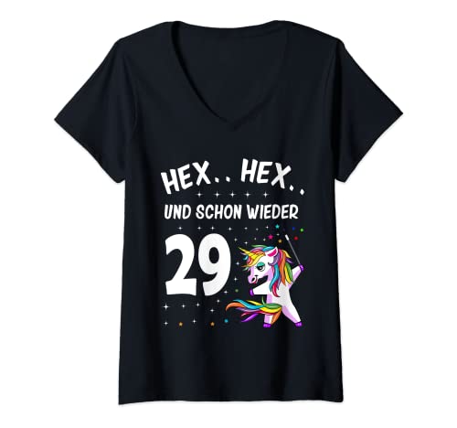 Damen Hex Hex schon wieder 29 29 + Geburtstag Frauen Einhorn T-Shirt mit V-Ausschnitt Damen Hex Hex schon wieder 29 29 + Geburtstag Frauen Einhorn T-Shirt mit V-Ausschnitt von 30. Geburtstag Einhorn 30 Jahre 30. Jubiläum Damen