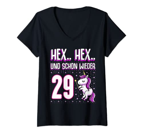 Damen Hex Hex schon wieder 29 - 29 + Geburtstag Frauen Einhorn T-Shirt mit V-Ausschnitt Damen Hex Hex schon wieder 29 - 29 + Geburtstag Frauen Einhorn T-Shirt mit V-Ausschnitt von 30. Geburtstag Einhorn 30 Jahre 30. Jubiläum Damen