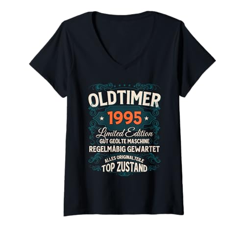 Damen 30. Geburtstag Mann Geschenk Oldtimer 1995 30 Jahre Deko T-Shirt mit V-Ausschnitt von 30. Geburtstag Geschenk Oldtimer Jahrgang 1995