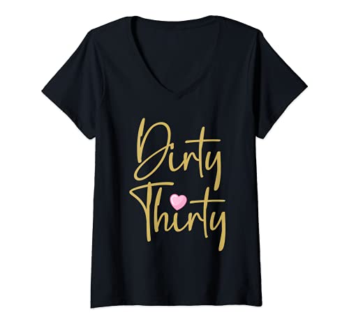 Damen Geburtstag 30 Jahre Alt Jahrgang Dirty Thirty Herz T-Shirt mit V-Ausschnitt Damen Geburtstag 30 Jahre Alt Jahrgang Dirty Thirty Herz T-Shirt mit V-Ausschnitt von 30.Geburtstag Grafiken und Mehr