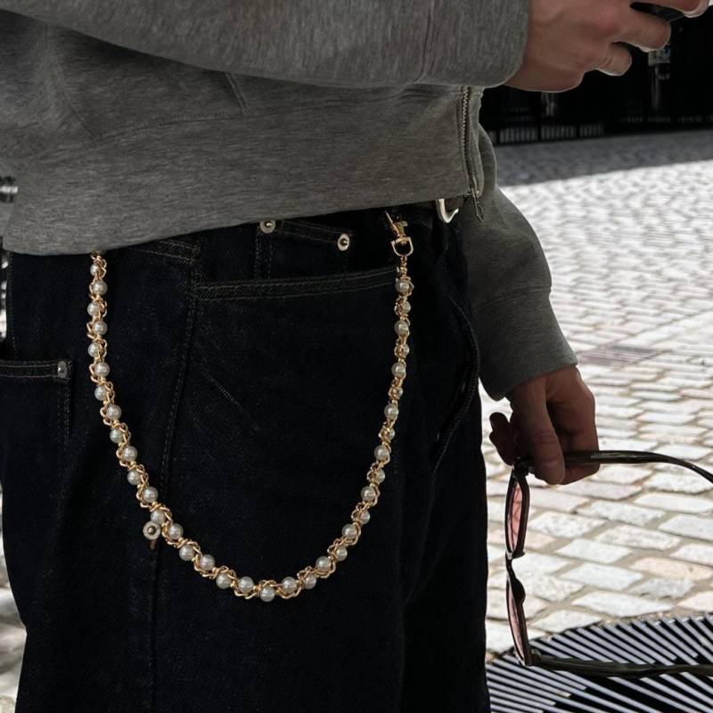 Golden Pearl Chain - Y2K Walletchain For Jeans Double Clasp Streetwear Keychain 304Supply von 304supply