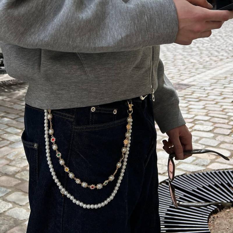 Double Layered Pearl Keychain - Streetwear Wallet Chain Y2K Baggy Jeans Accessory 304Supply von 304supply