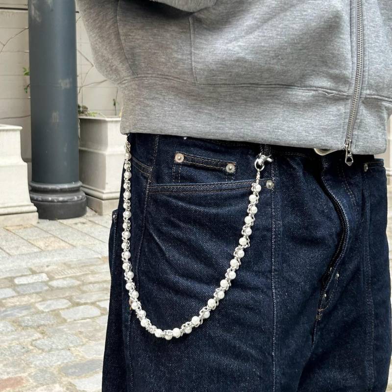 Silver Pearl Wallet Chain | Y2K Streetwear Accessory 55 cm Keychain For Jeans Or Cargos Gift Him von 304supply
