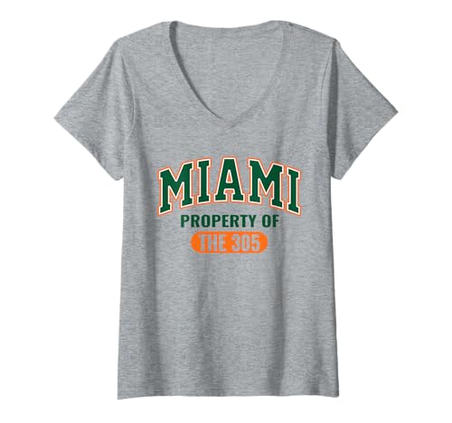 Damen Miami Property 305 Streetwear im Kulturstil von Miami City T-Shirt mit V-Ausschnitt von 305 Miami Pride Streetwear South Florida Swagger