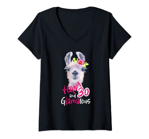 Damen 30 Geburtstag Frauen 30er Deko 30. Geburtstagsgeschenk Lama T-Shirt mit V-Ausschnitt von 30er Geburtstag Frau Geburtstaggeschenk für Frauen